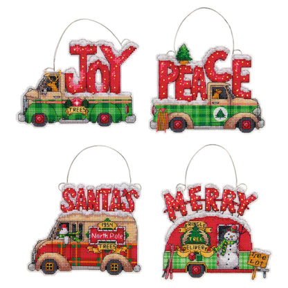 Dimensions Holiday Truck Ornaments Counted Cross Stitch Kit, Set of 4