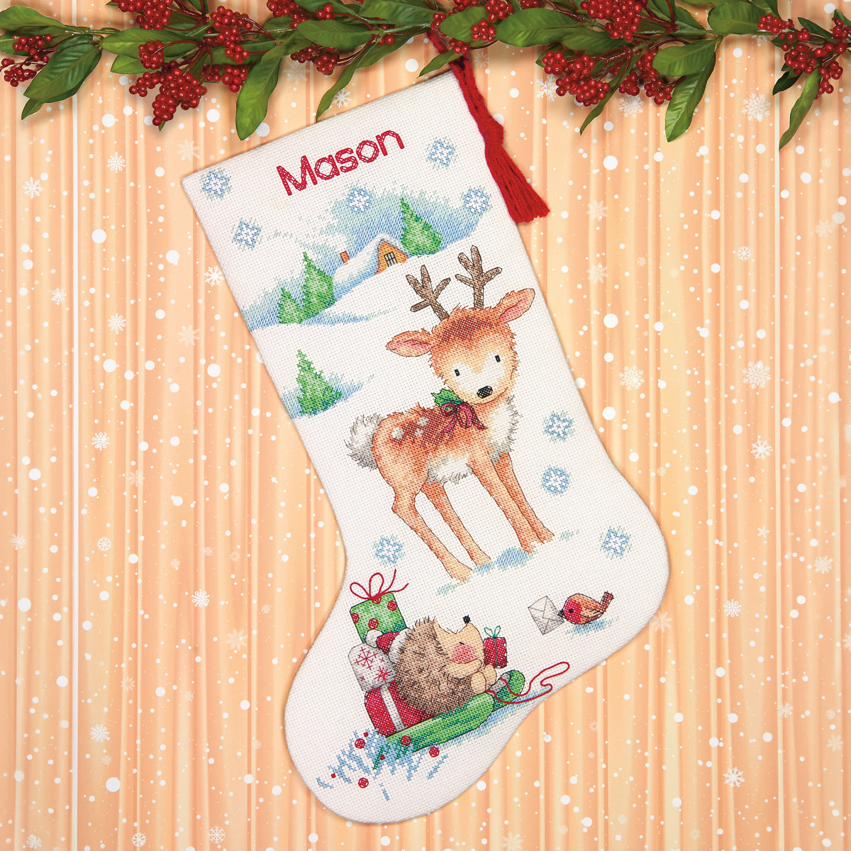 Dimensions Reindeer & Hedgehog Stocking Counted Cross Stitch Kit, 16" long