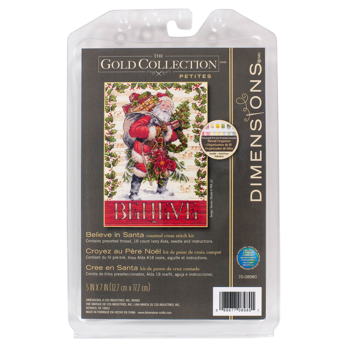 Dimensions Gold Collection Petite Believe in Santa Counted Cross Stitch Kit, 5" x 7"