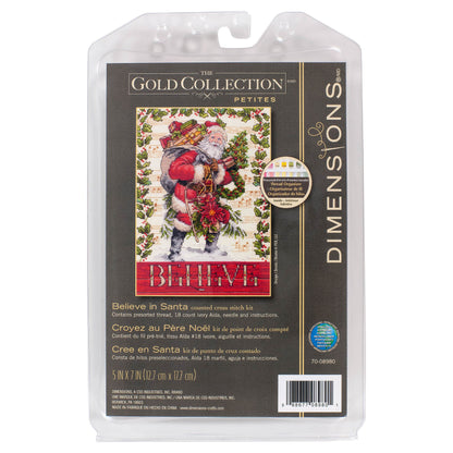 Dimensions Gold Collection Petite Believe in Santa Counted Cross Stitch Kit, 5" x 7"