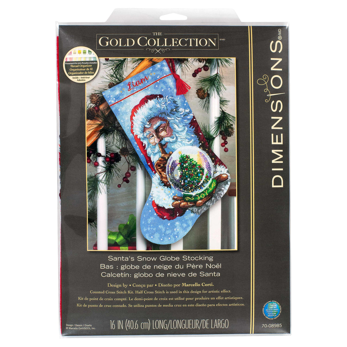Dimensions Gold Collection Santa's Snow Globe Stocking Counted Cross Stitch Kit, 16" long