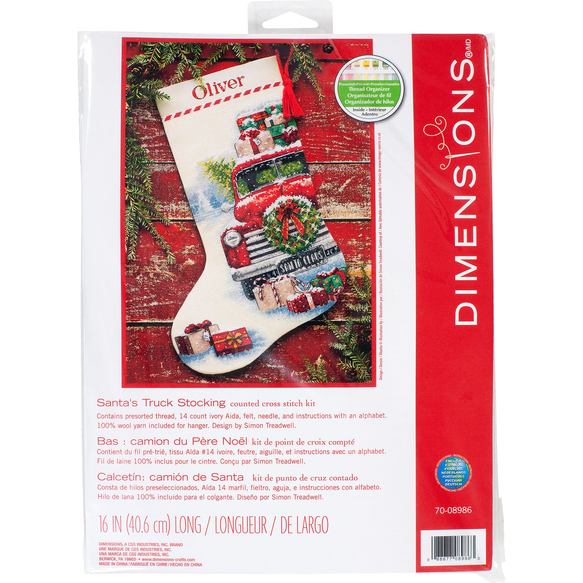 Dimensions Santa’s Truck Stocking Counted Cross Stitch Kit, 16" long