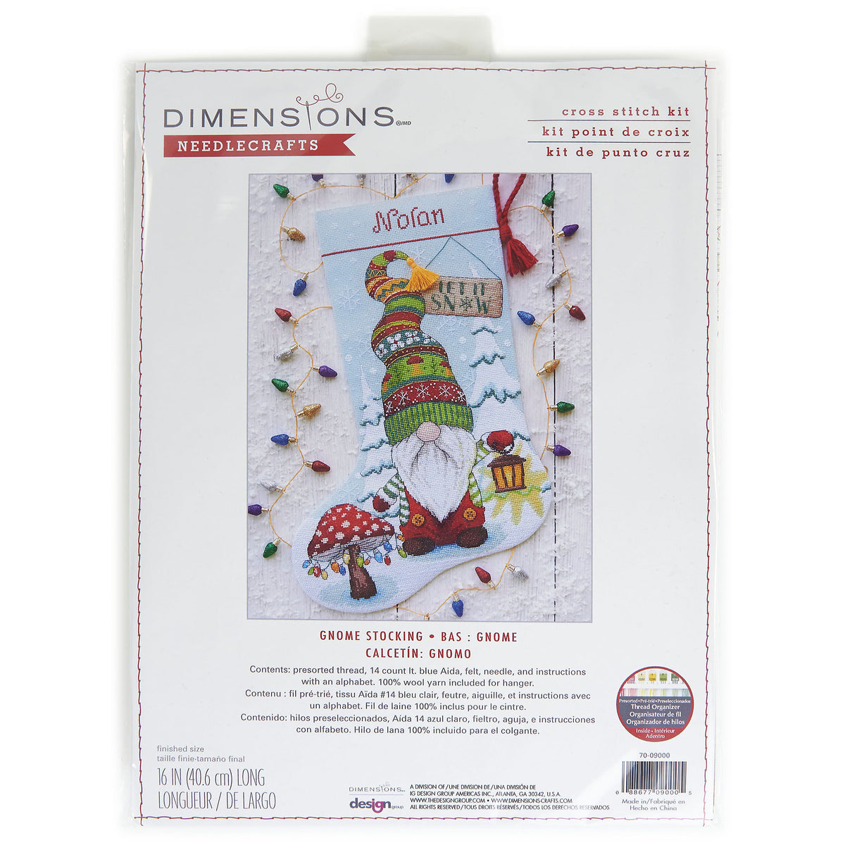 Dimensions Gnome Stocking Counted Cross Stitch Kit, 16" long