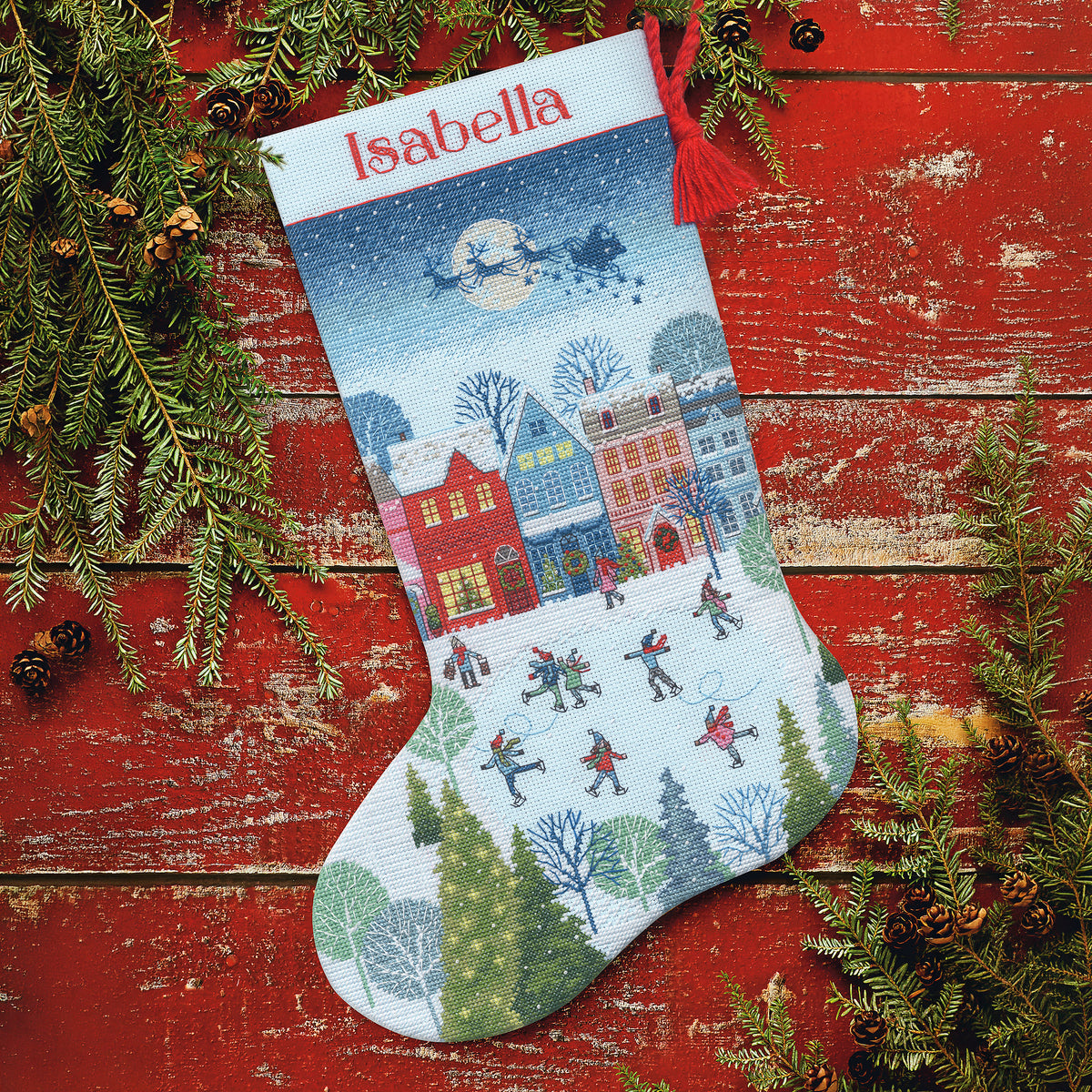 Dimensions Skating Stocking Counted Cross Stitch Kit, 16" long