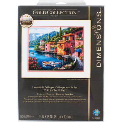 Dimensions Gold Collection Lakeside Village Counted Cross Stitch Kit, 15" x 12"