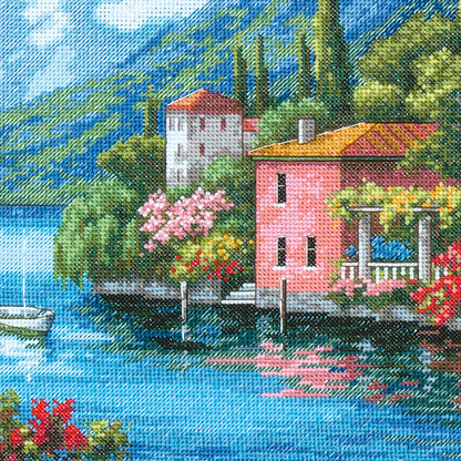 Dimensions Gold Collection Lakeside Village Counted Cross Stitch Kit, 15" x 12"