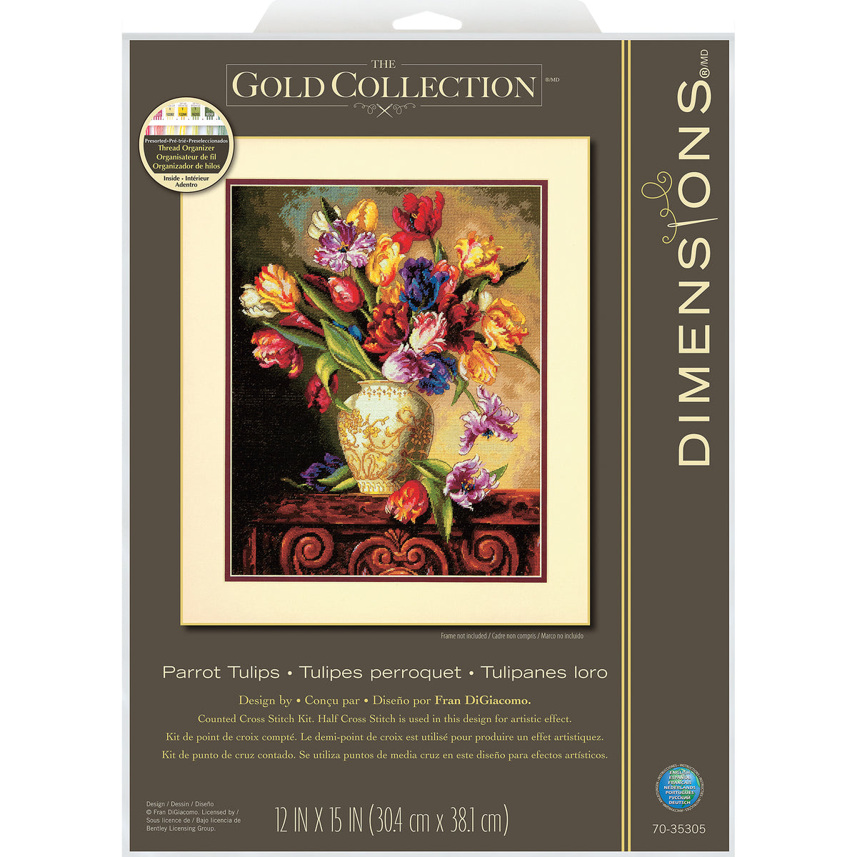Dimensions Gold Collection Parrot Tulips Counted Cross Stitch Kit, 12" x 15"