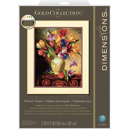 Dimensions Gold Collection Parrot Tulips Counted Cross Stitch Kit, 12" x 15"