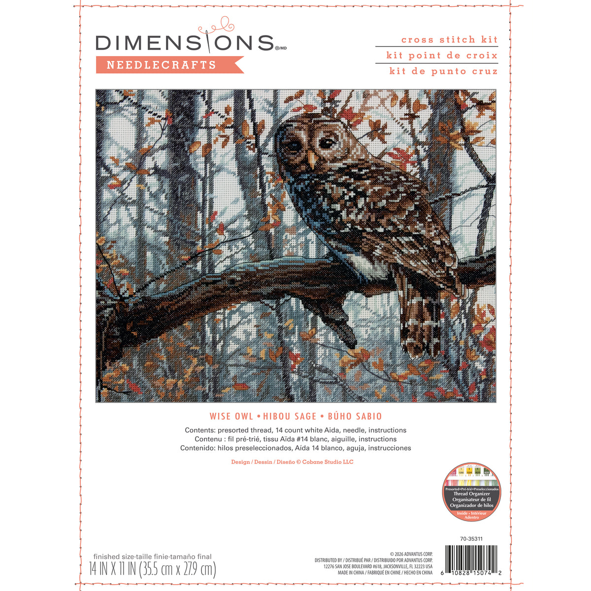 Dimensions Wise Owl Counted Cross Stitch Kit, 14" x 11"