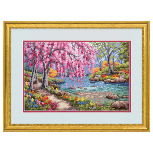 Dimensions Gold Collection Cherry Blossom Creek Counted Cross Stitch Kit, 15" x 10"