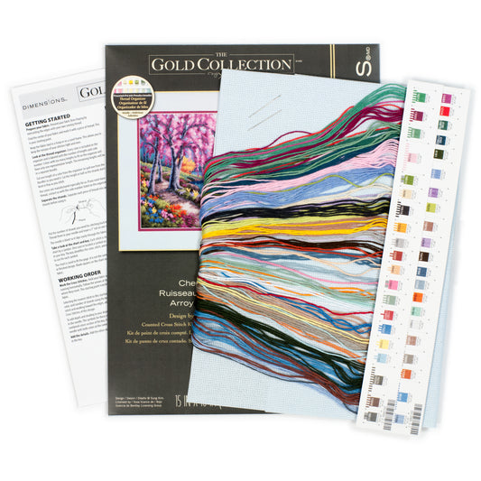 Dimensions Gold Collection Cherry Blossom Creek Counted Cross Stitch Kit, 15" x 10"