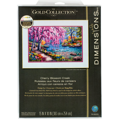 Dimensions Gold Collection Cherry Blossom Creek Counted Cross Stitch Kit, 15" x 10"