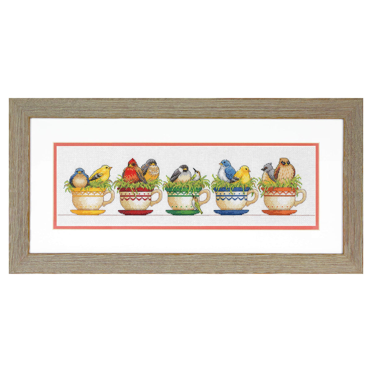 Dimensions Teacup Birds Counted Cross Stitch Kit, 19" x 6"