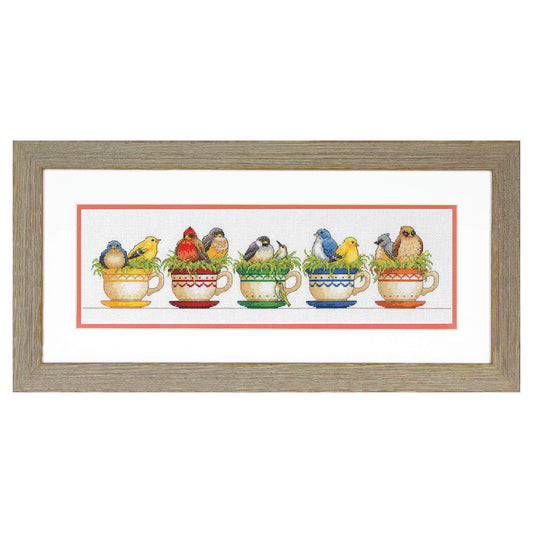 Dimensions Teacup Birds Counted Cross Stitch Kit, 19" x 6"