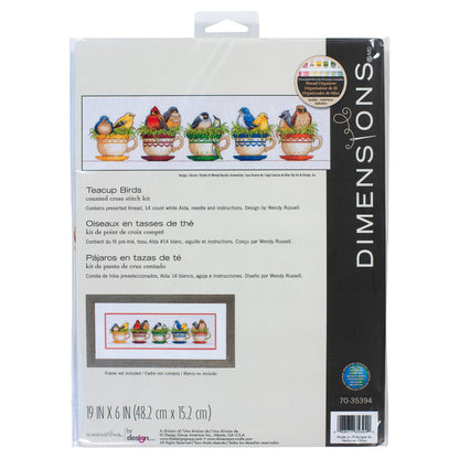Dimensions Teacup Birds Counted Cross Stitch Kit, 19" x 6"