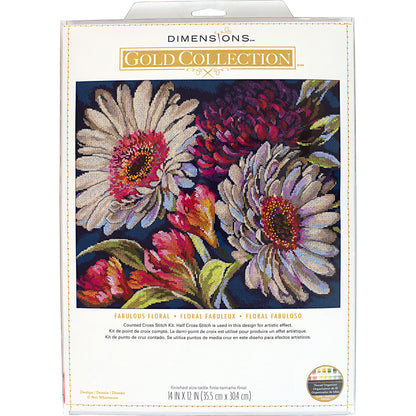 Dimensions Gold Collection Fabulous Floral Counted Cross Stitch Kit, 14" x 12"