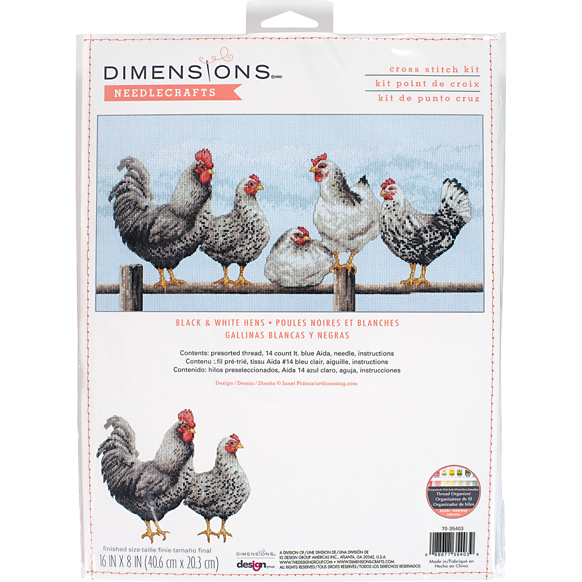 Dimensions Black & White Hens Counted Cross Stitch Kit, 16" x 8"