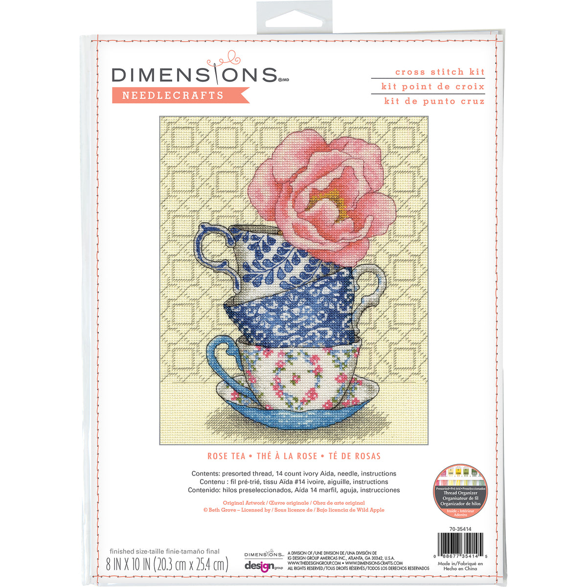 Dimensions Rose Tea Counted Cross Stitch Kit, 8" x 10"