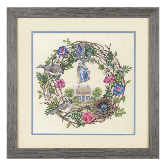 Dimensions Gold Collection Cottage Wreath Counted Cross Stitch Kit, 12" x 12"