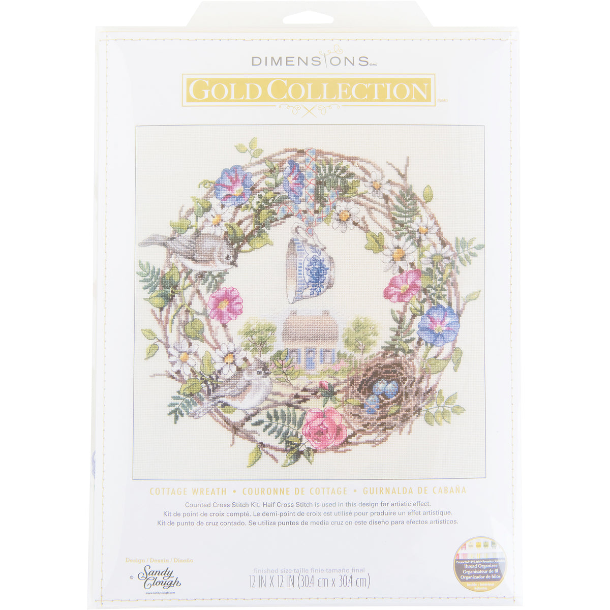 Dimensions Gold Collection Cottage Wreath Counted Cross Stitch Kit, 12" x 12"
