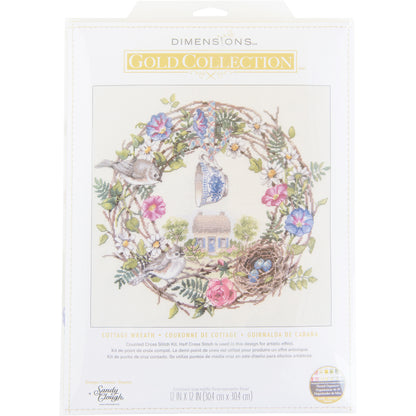 Dimensions Gold Collection Cottage Wreath Counted Cross Stitch Kit, 12" x 12"