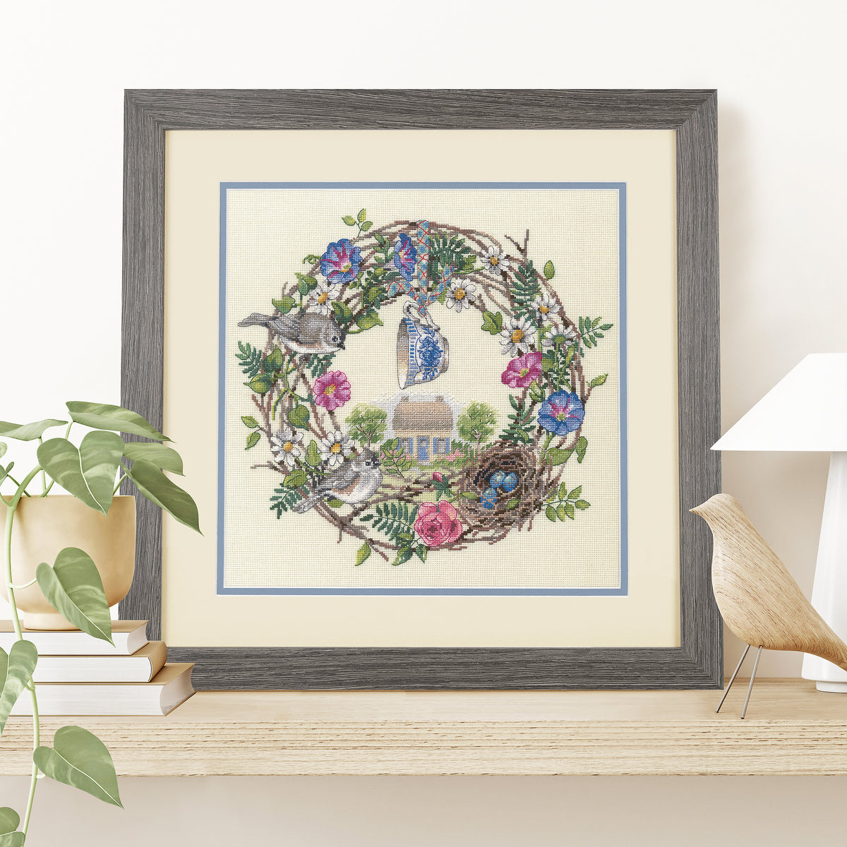 Dimensions Gold Collection Cottage Wreath Counted Cross Stitch Kit, 12" x 12"