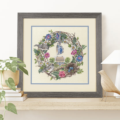 Dimensions Gold Collection Cottage Wreath Counted Cross Stitch Kit, 12" x 12"