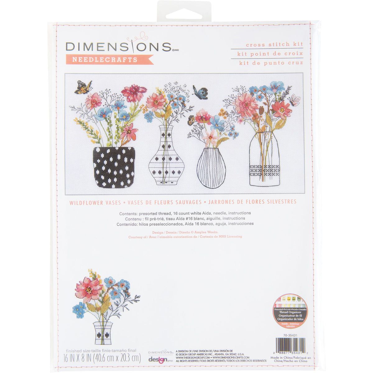 Dimensions Wildflower Vases Counted Cross Stitch Kit, 16" x 8"