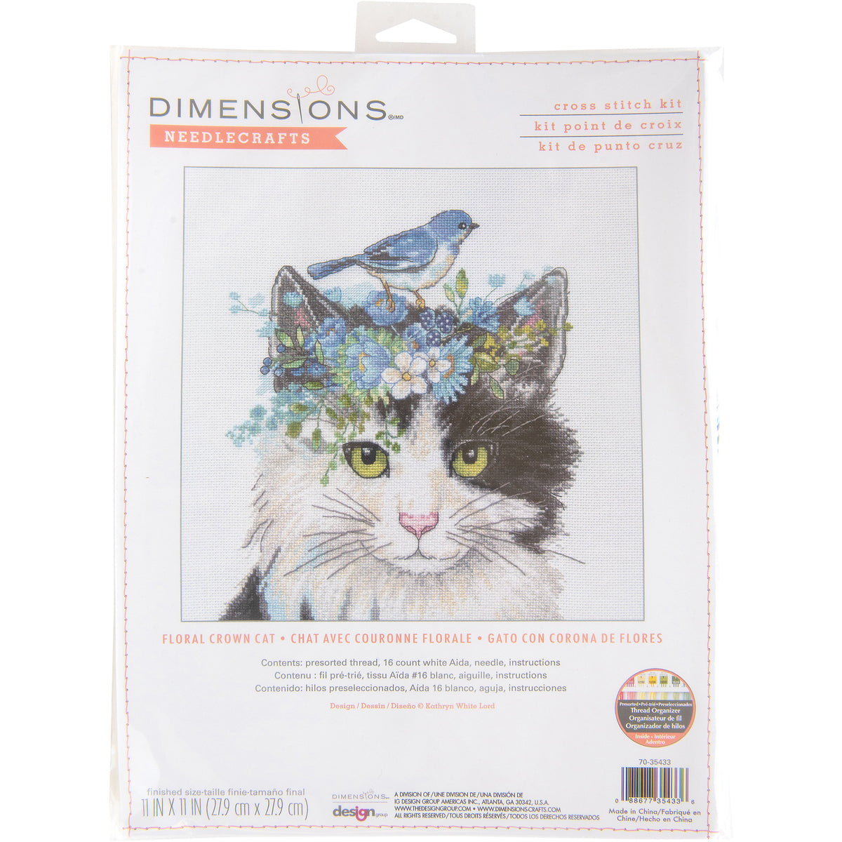 Dimensions Floral Crown Cat Counted Cross Stitch Kit, 11" x 11"