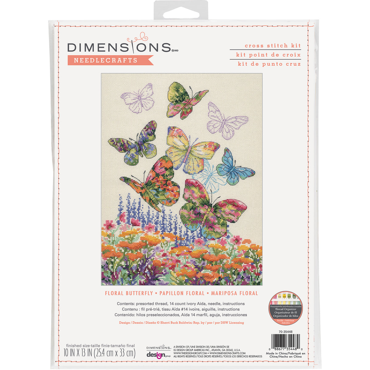 Dimensions Floral Butterfly Counted Cross Stitch Kit, 10" x 13"