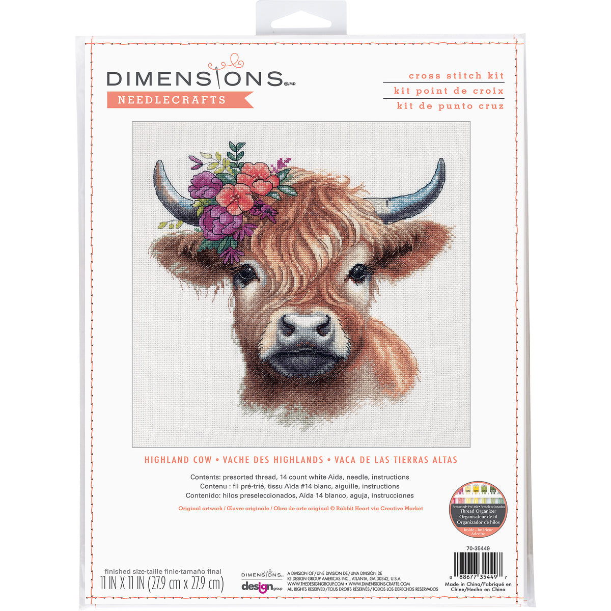 Dimensions Highland Cow Counted Cross Stitch Kit, 11" x 11"