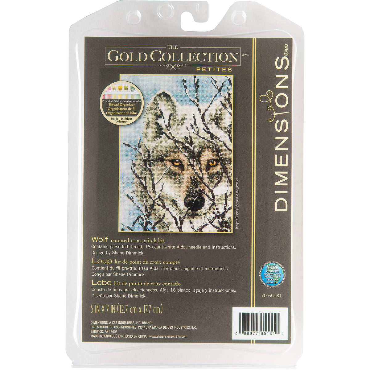 Dimensions Gold Collection Petite Wolf Counted Cross Stitch Kit, 5" x 7"
