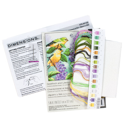 Dimensions Goldfinch and Lilacs Counted Cross Stitch Kit, 5" x 7"