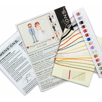 Dimensions Bride & Groom Wedding Record Counted Cross Stitch Kit, 7" x 5"