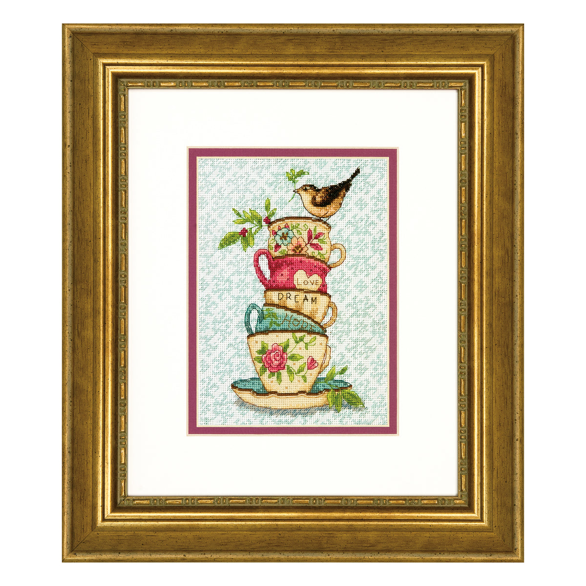 Dimensions Gold Collection Petite Stacked Tea Cups Counted Cross Stitch Kit, 5" x 7"