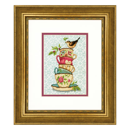 Dimensions Gold Collection Petite Stacked Tea Cups Counted Cross Stitch Kit, 5" x 7"