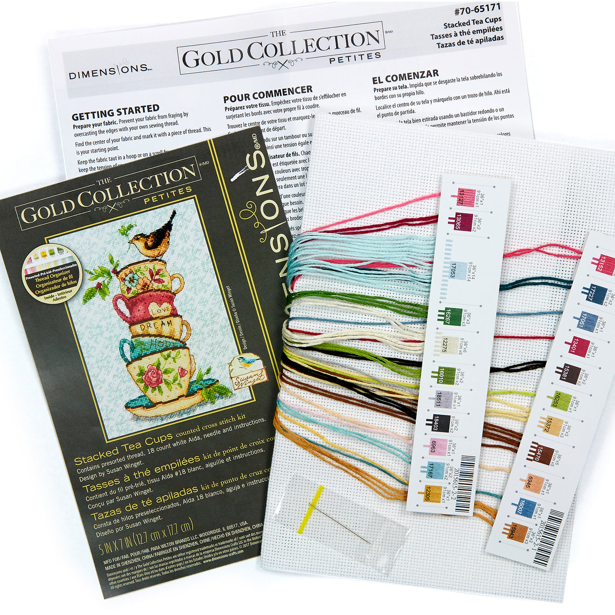 Dimensions Gold Collection Petite Stacked Tea Cups Counted Cross Stitch Kit, 5" x 7"