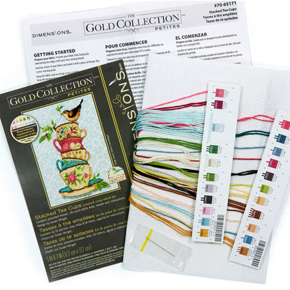 Dimensions Gold Collection Petite Stacked Tea Cups Counted Cross Stitch Kit, 5" x 7"