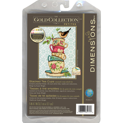 Dimensions Gold Collection Petite Stacked Tea Cups Counted Cross Stitch Kit, 5" x 7"
