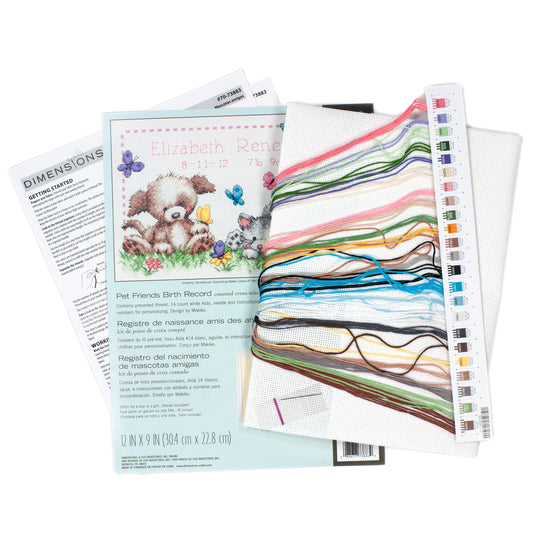 Dimensions Pet Friends Birth Record Counted Cross Stitch Kit, 12" x 9"