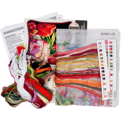 Dimensions Bouquet on Black Needlepoint Kit, 14" x 14"