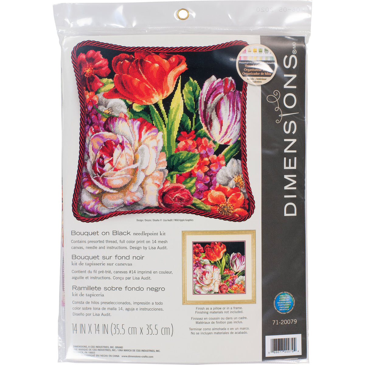 Dimensions Bouquet on Black Needlepoint Kit, 14" x 14"