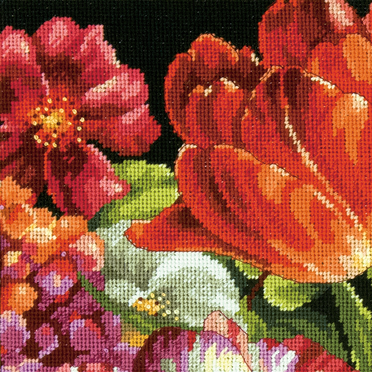 Dimensions Bouquet on Black Needlepoint Kit, 14" x 14"