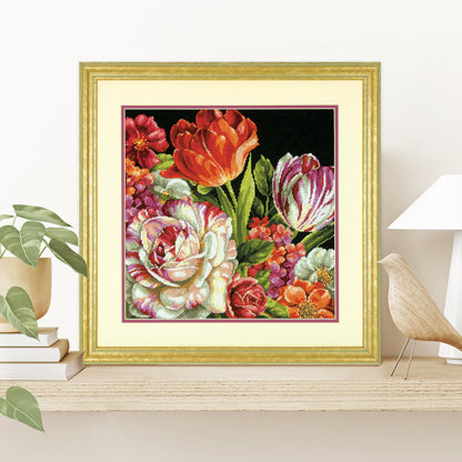 Dimensions Bouquet on Black Needlepoint Kit, 14" x 14"
