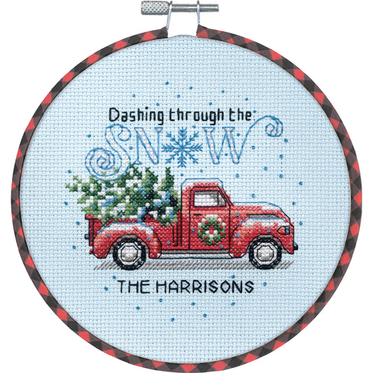 Dimensions Holiday Family Truck Counted Cross Stitch Kit, 6" diameter