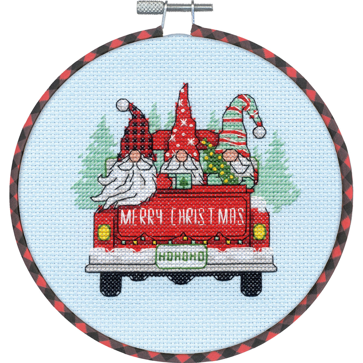 Dimensions Red Truck Gnomes Counted Cross Stitch Kit, 6" diameter