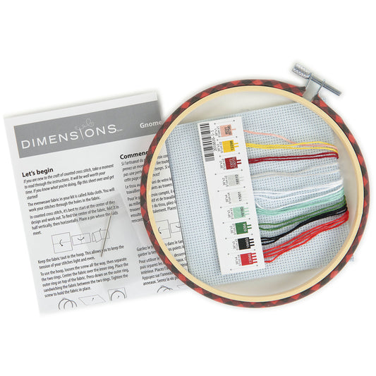 Dimensions Red Truck Gnomes Counted Cross Stitch Kit, 6" diameter