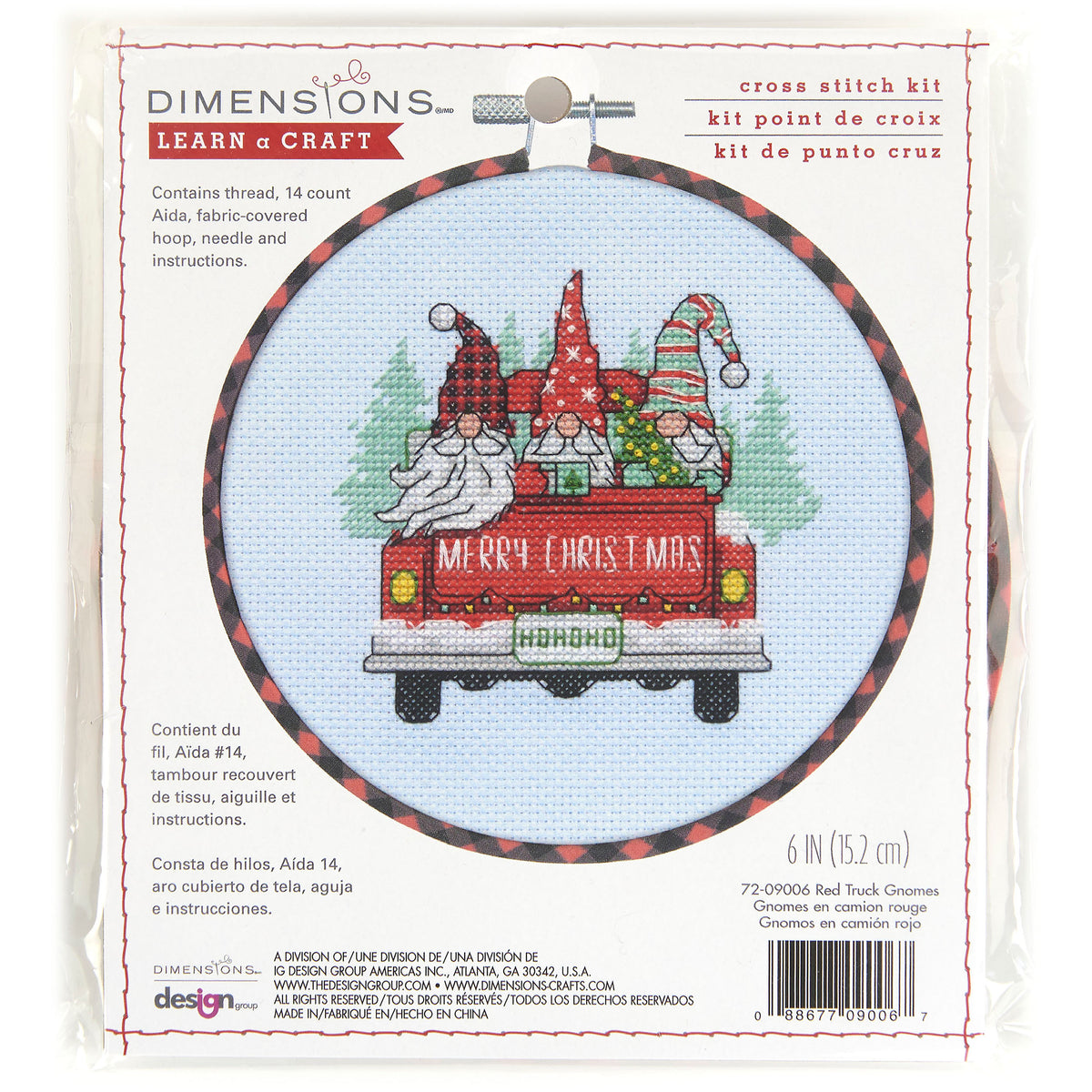 Dimensions Red Truck Gnomes Counted Cross Stitch Kit, 6" diameter
