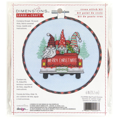 Dimensions Red Truck Gnomes Counted Cross Stitch Kit, 6" diameter