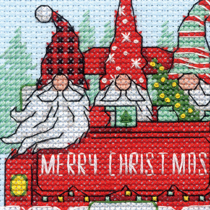 Dimensions Red Truck Gnomes Counted Cross Stitch Kit, 6" diameter